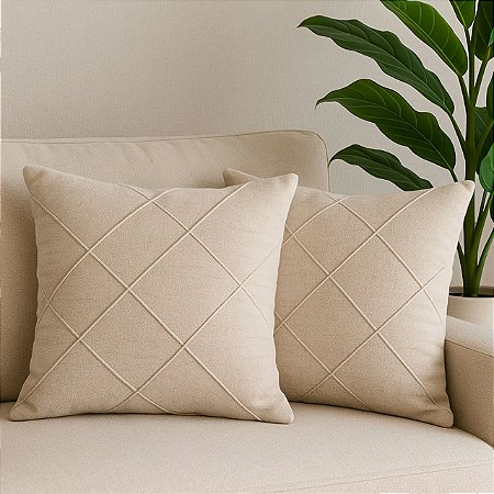 KIT 2 CAPAS DE ALMOFADA LINHO CRU DRAPEADA BEGE CRU 45x45CM