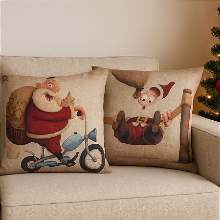 Kit 02 CAPAS ALMOFADA LINHO TEMA NATAL VERMELHO 50X50 CM