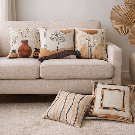 CAPA DE ALMOFADA LINHO ESTAMPADA TONS AMARELO 45X45CM