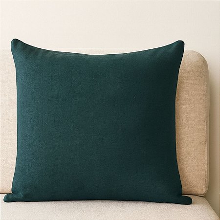 CAPA DE ALMOFADA COR VERDE ESCURO EM LINHO LISA 50X50CM