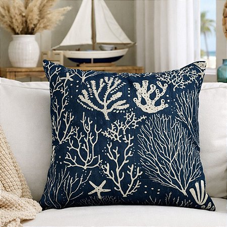 CAPA ALMOFADA LINHO CORAL AZUL 45x45 CM