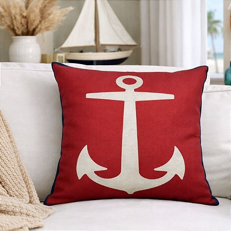 CAPA ALMOFADA LINHO MAR ANCORA 45x45 CM