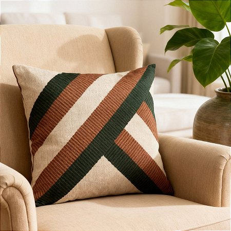 CAPA DE ALMOFADA LINHO ARABESCO VERDE TERRACOTA 45X45CM