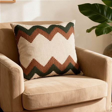 CAPA DE ALMOFADA LINHO ARABESCO VERDE TERRACOTA 45X45CM