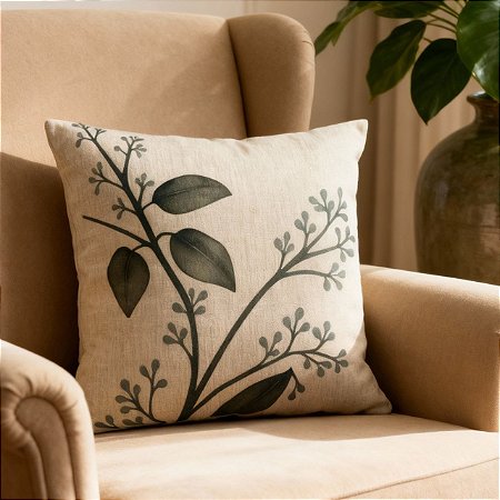 CAPA DE ALMOFADA LINHO FOLHAGEM VERDE 45X45CM