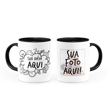 Caneca Personalizada Alça e Interior Preto 320ml