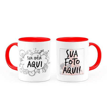 Caneca Personalizada Alça e Interior Vermelho 320ml