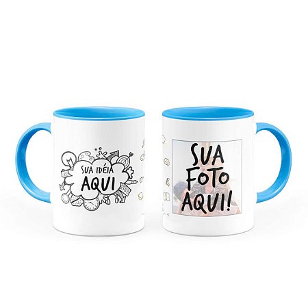 Caneca Personalizada Alça e Interior Azul Claro 320ml