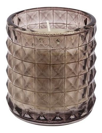 Vela Aromática Decorativa Copo Vidro Diamond Fumê - Florais e Ylang-ylang (Grande: 7cm x 8,5cm)