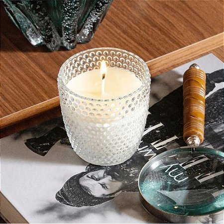Vela Aromatizada Decorativa Copo Vidro Poá Incolor - Eucalíptio e Sais Marinhos (Grande: 8cm x 9cm)