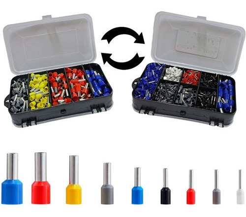 700un Kit Terminal Elétrico Tubular Ilhós 0,5mm A 16mm em Estojo Dupla Face