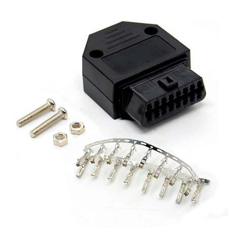 Conector OBD II Fêmea 16 Pinos c/ capa e Terminais - Universal