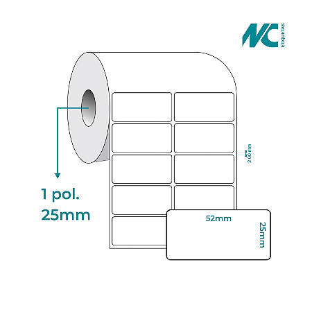 Etiqueta 52X25X2 CARREIRAS PAPEL ADESIVO COUCHE 1 POLEGADA cod.61