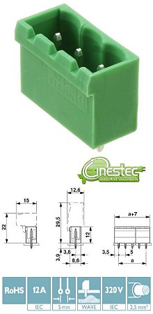 BORNE KRA HEADER MSTBVA 2,5/ 3-G, 180 - 5,08 - MACHO