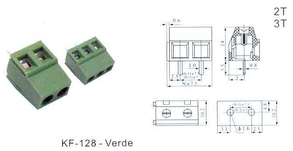 BORNE KRE 3 PONTOS VERDE 180 graus 14mm KF 128 TERMINAL BLOCK