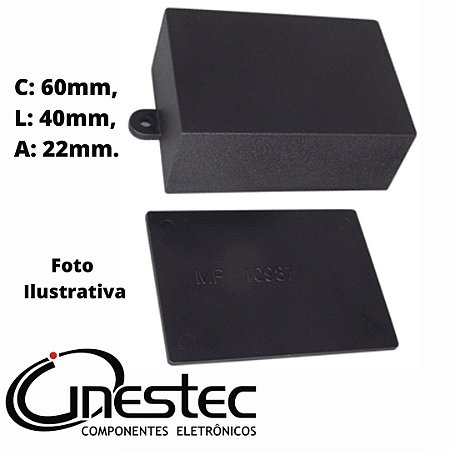 CAIXA PLASTICA 60 x 40 x 22 mm - PRETA - COM ABA