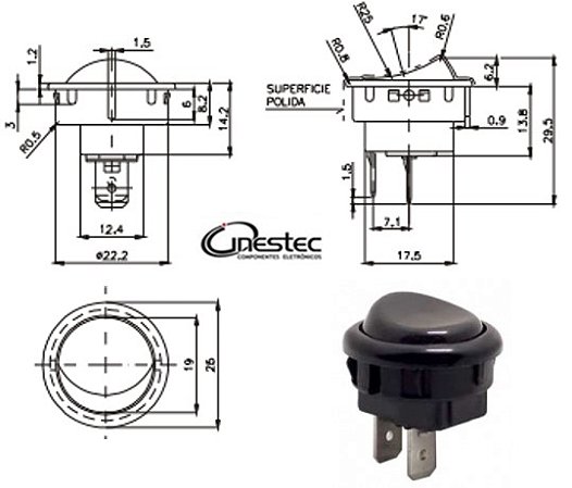 CHAVE GANGORRA PULSANTE  2T 6A UNIPOLAR 16127  M2FT4FE3S