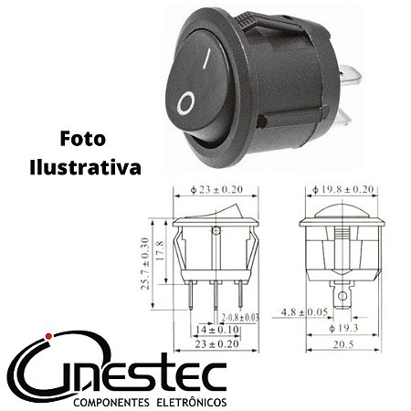 CHAVE GANGORRA REDONDA 2T 2P 6A x 250V KCD1-106 101 - PRETA