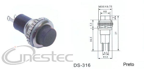 CHAVE PUSH BOTON NA FIX PORCA DS-316 AZUL