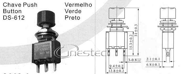 CHAVE PUSH BOTON NA NF 3T 5AX250V  DS 612 VERMELHO