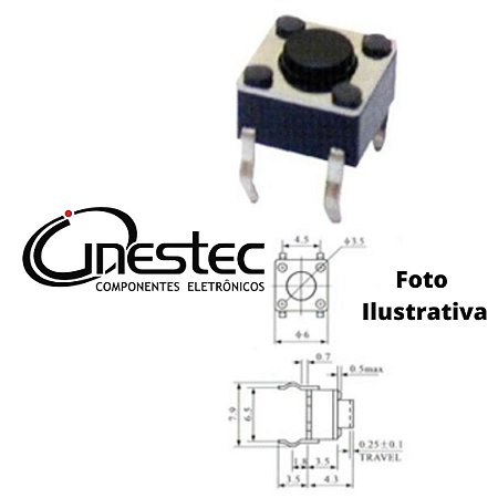 CHAVE TACTIL 4T 180° 6 X 6 X 4,3mm