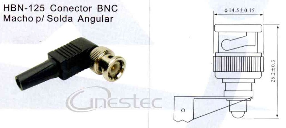 CONECTOR BNC MACHO HBN-125 PARA SOLDA CAPA PLASTICA 90 graus