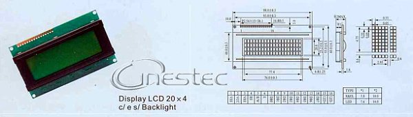 DISPLAY LCD 20 X 4 COM BACK LIGHT VERDE E LETRAS PRETO 2004A