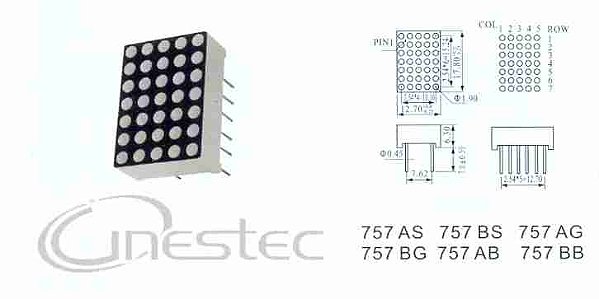 DISPLAY MATRIZ 35PONTOS CATODO VERMELHO HS-757AS