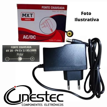 FONTE 6V x 2A P4 C - CHAVEADA - 2,1mm