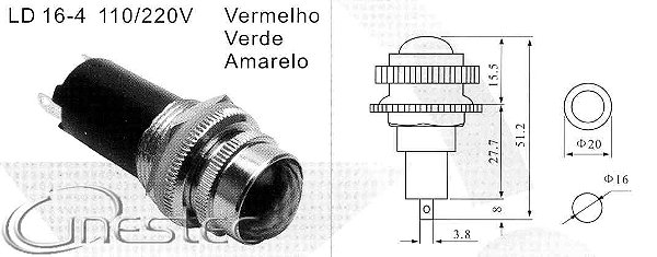 LAMPADA OLHO DE BOI VERMELHO 110V  LD16-4