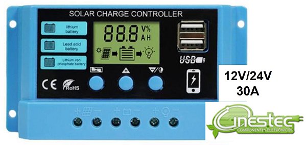 MODULO CONTROLADOR DE CARGA SOLAR  PWM  12V/24V  30A