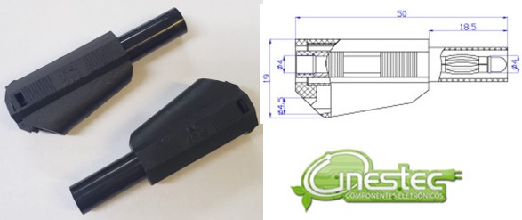 PINO BANANA DE SEGURANCA 4mm PRETO PB 981 COM DERIVACAO