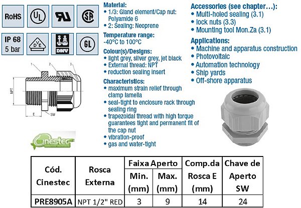 PRENSA CABO -TEC EM PA 6 NPT1/2 COM REDUTOR - CZ