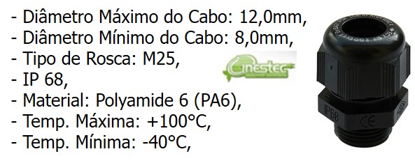 PRENSA CABO EX PA6 M25 X 1,5 - ROSCA CURTA - ANEL DE VEDACAO E R