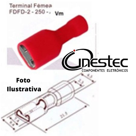 TERMINAL FASTON FEMEA TODO ISOLADO VERMELHO 6,3mm