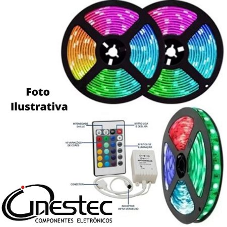 FITA ESTRIP LED 5050 RGB COM REMOTO 5m SEM SILICONE - OFERTA