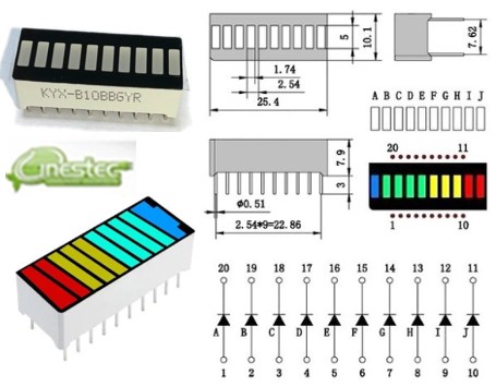 BARRA GRAFICA DE LED (LED BARGRAPH) - 10 SEGMENTOS - 4 CORES