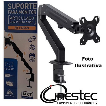 SUPORTE ARTICULADO RETRATIL DE MESA COM PISTAO A GAS- MONITOR DE 13 A 32 - AR603GSM