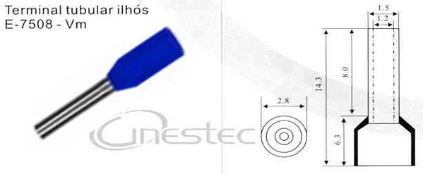 TERMINAL / PINO PRE ISOL. TUBULAR ILHOS AZUL CADA 10PCS E-7510 0,75mm