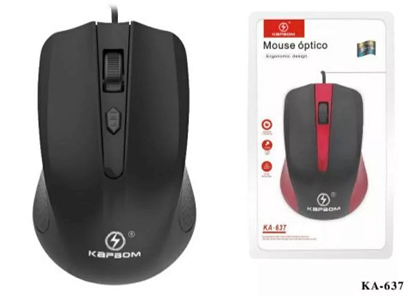 MOUSE OPTICO ERGONOMICO - PRETO USB  - KA-637 - 1200 DPI