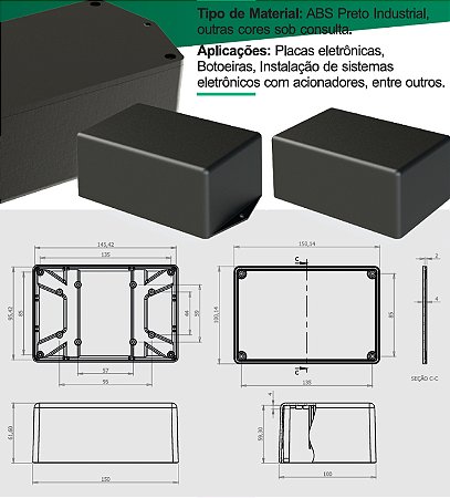 CAIXA PLASTICA PI-114 - 145 X 100 X 61MM - COM ABA