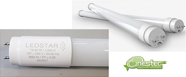 LAMPADA LED TUBULAR T8 20W LEDSTAR 1,2m BIVOLT 4000K KIT 4PÇ