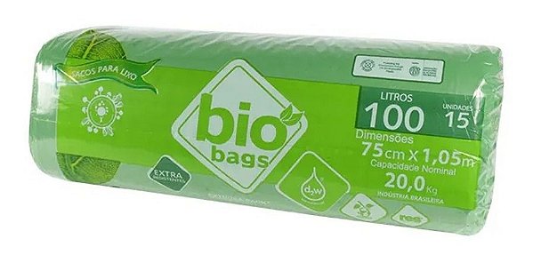 Saco De Lixo Biodegradavel - Verde - 100l - 30unid Biobags
