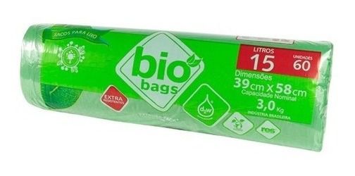 Saco De Lixo Biodegradavel - Verde - 15l - 120unid -biobags