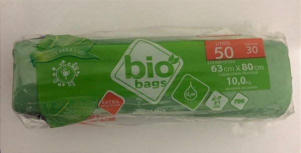 Saco De Lixo Biodegradavel - Verde - 50l - 60unid Biobags