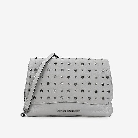 Bolsa De Ombro Couro/ Cinza Alasca e Azul Lunar
