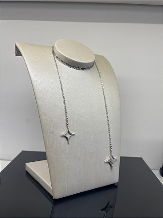 Colar Longo Estrelas em Ródio Branco com Zircônias/ Semijoias