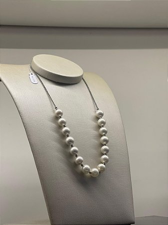 Colar Clássico com Pérolas e Corrente Prateada/ Semijoia