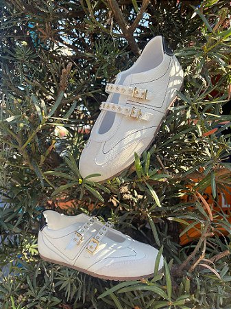 Tênis Ballerina/ Couro/ Off White/ Jorge Bischoff