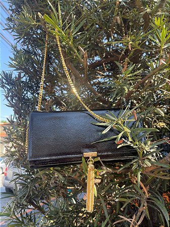 Bolsa de Couro Verniz/ Clutch/ Preto/ Luiza Barcelos